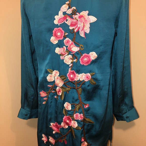 Soft Surroundings Teal Embroidered Top,Size-XSP(?S - Picture 2 of 8